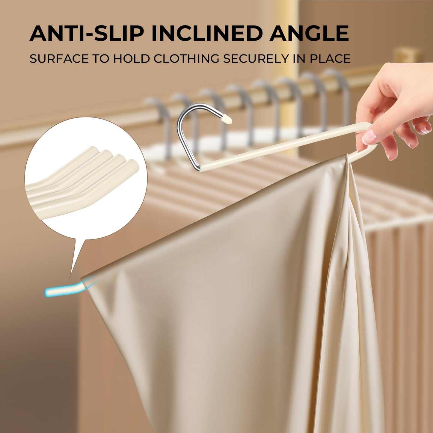 HUADYMEET 30 Pack Open Ended Metal Pant Hangers Non Slip, Slim Space Saving Clothes Hangers for Closet,Heavy Duty Strong Durable Hanger for Women,Men,Jean,Trousers,Shorts,Slacks,Skirts(Beige)