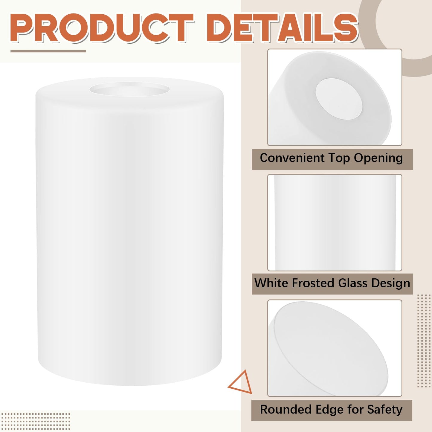 Teenyyou 6 Pcs White Frosted Glass Shade Replacements for Pendant Light Fixtures Glass Lamp Shade Cover, 1-5/8 Inch Fitter E26 Base, 4 w x 6 h, Replacement Lamp Globe for Chandelier Wall Sconce