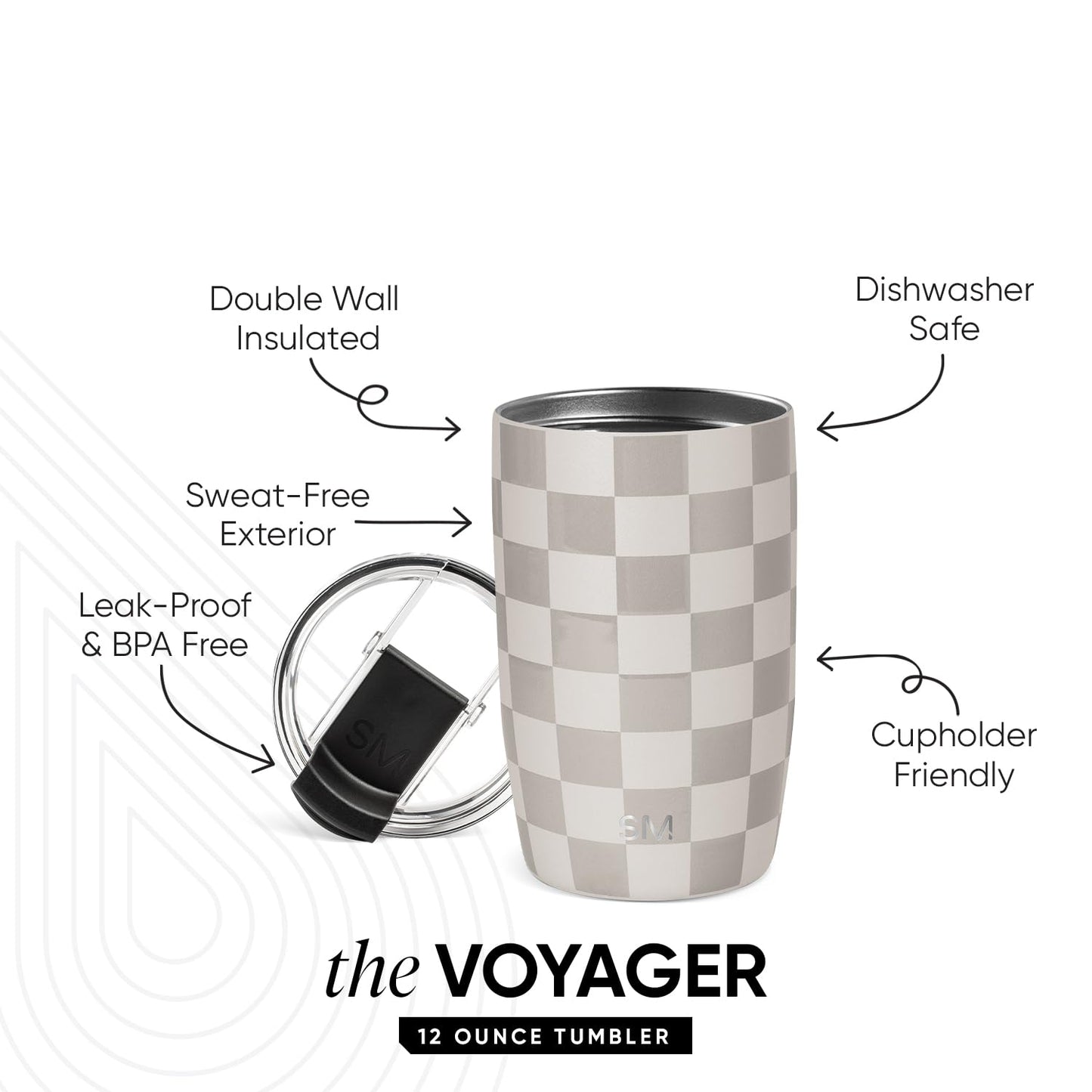 Simple Modern Voyager Tumbler with Flip Lid | Travel Coffee Mug | Insulated Stainless Steel Cold Brew Iced or Hot Coffee Cup | Gifts for Women Men Her Him | 12oz, Checkmate