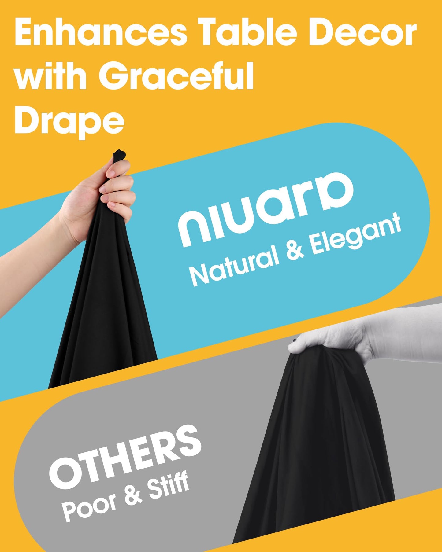 Niuara Black Rectangle Table Cloth - 6 Pack, 60" x 84" Washable Polyester Tablecloth for 5FT Tables, Wrinkle-Resistant Table Cover for Weddings & Parties