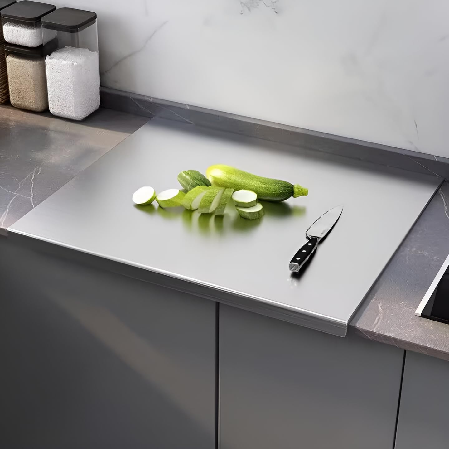 Stainless Steel Cutting Boards for Kitchen, Lipped stainless steel cutting board. Large cutting board suitable for meat, fruits, vegetables, bread, and baking (40 x 30cm / 15.7"L x 11.8"W)