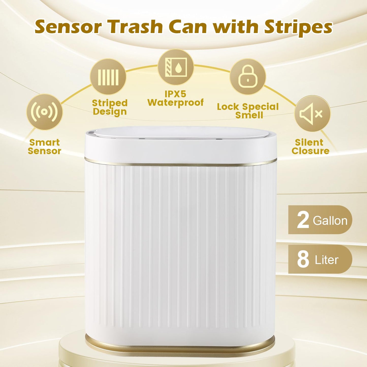 SYNCVIBE Bathroom Trash Can with Lid Automatic 2 Gallon Motion Sensor Garbage Bin, 7.5 Liter Smart Trash Bin Bathroom Decor, Plastic Garbage Can, Narrow Trash Can for Bedroom, Office, Living Room
