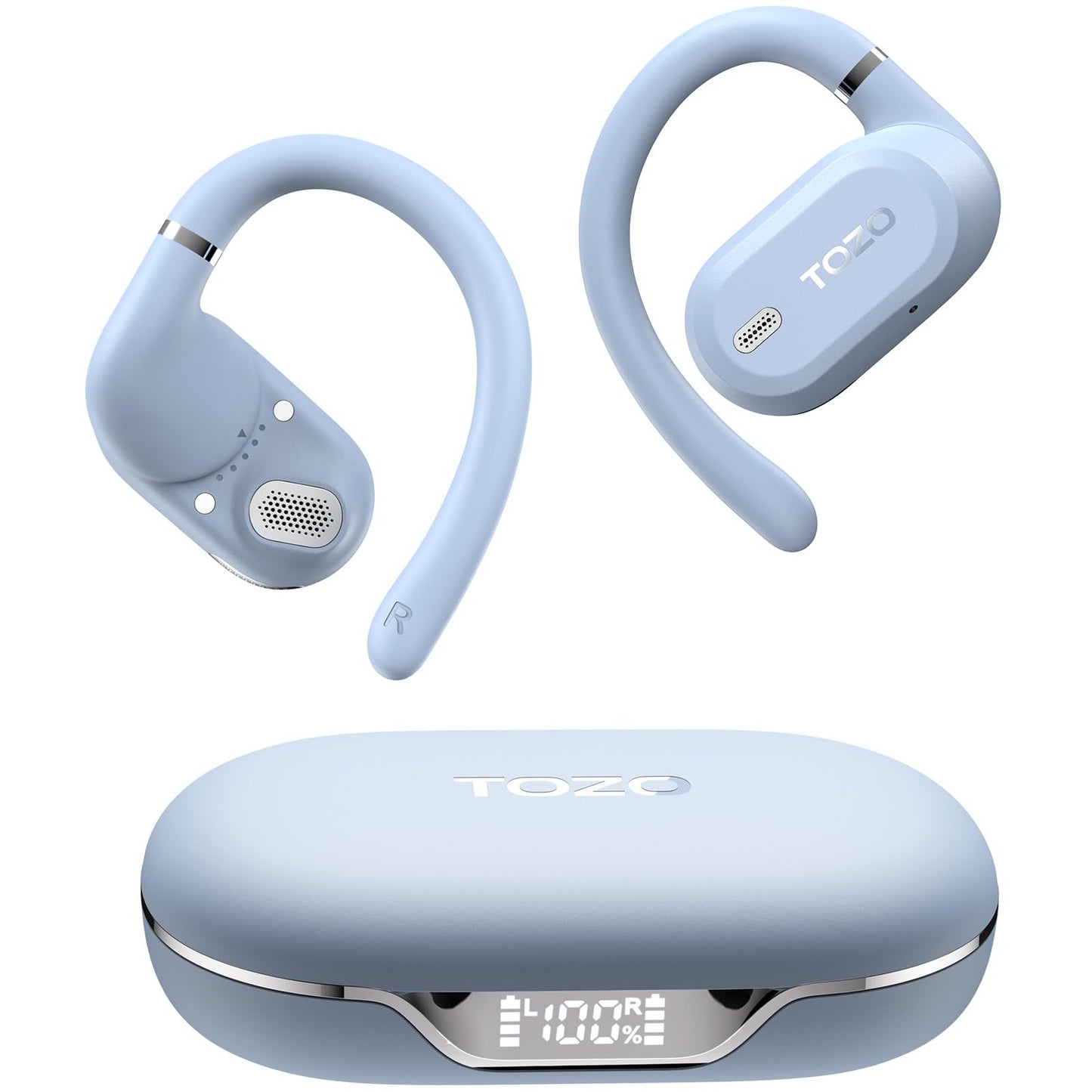 TOZO OpenWear Open Ear Headphones, Adjustable Ear Hooks, Ultra Comfort, Punchy Bass Bluetooth Headphones 5.4 with Smart Digital Display, Immersive Audio Earbuds, Fast Charging for Running, Office
