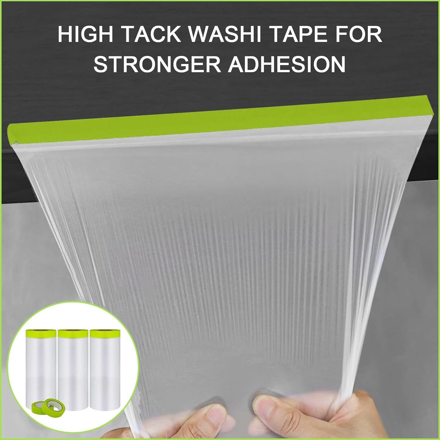 Yudahgan Pre-Taped Masking Film-55inx65ft Tape and Drape Painters Paper Rolls, Plastic Painting Film for Automotive Painting Covering （Masking Film:10rolls,Tape:5rolls）
