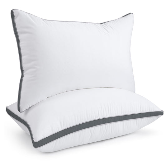 viewstar Bed Pillows Queen Size Set of 2, Firm Support Down Alternative Gusseted Pillows for Side, Back, or Stomach Sleepers, Dark Grey