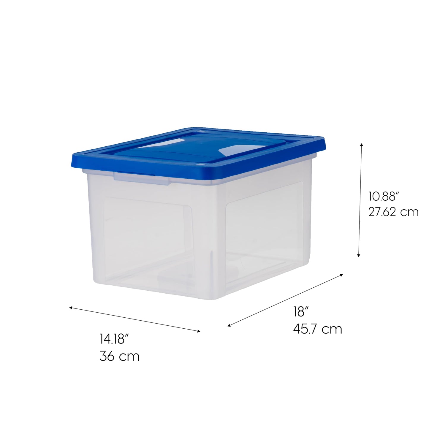 IRIS USA File Storage Box with Lid, Document Protection Box for Letter/Legal Files, Safety File Storage Container, Portable Stackable Filing Organizer, 35 Qt, 3 Pack, Clear/Blue