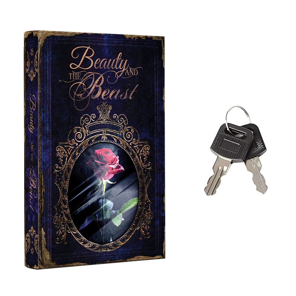 Fake Book Box - Small Safe Box with Key Lock - Hidden Safe in Plain Sight - Diversion Safes - Secret Safes (Beauty Beast) (X-Large)