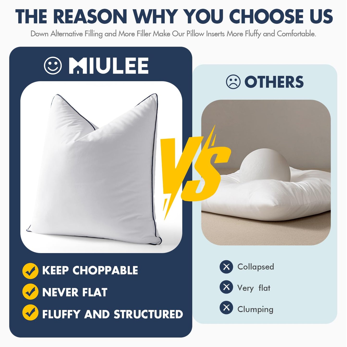 MIULEE 24x24 Euro Pillow Inserts, Fluffy Down Alternative Filling Pack of 2 Ultra Soft Throw Pillows for Bed Sofa Couch