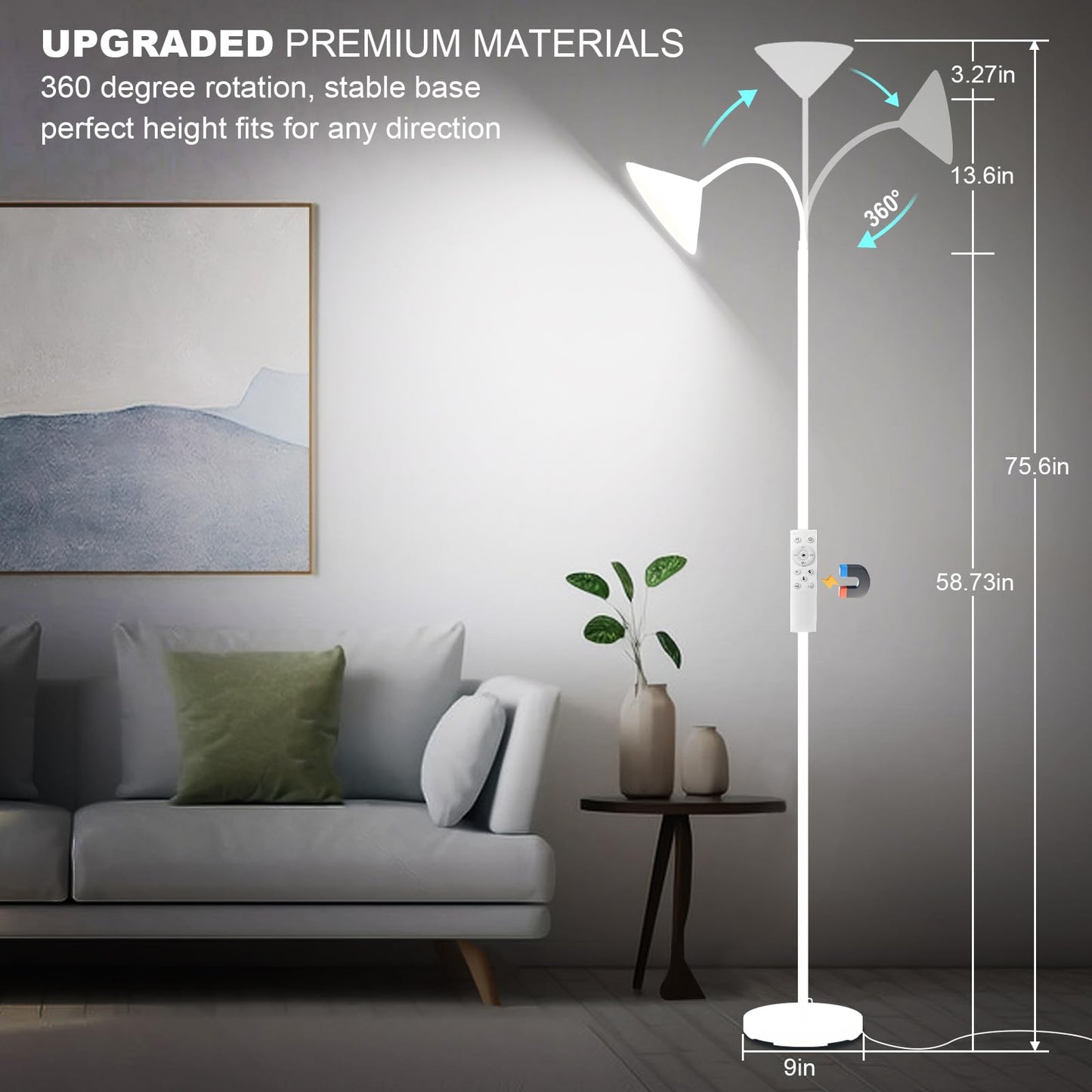 mukuxin LED Floor Lamp, 18W Floor Lamp with Remote & Touch Control, 2700K-6500K Adjustable Eye Caring Standing Light for Living Room, Bedroom, Office