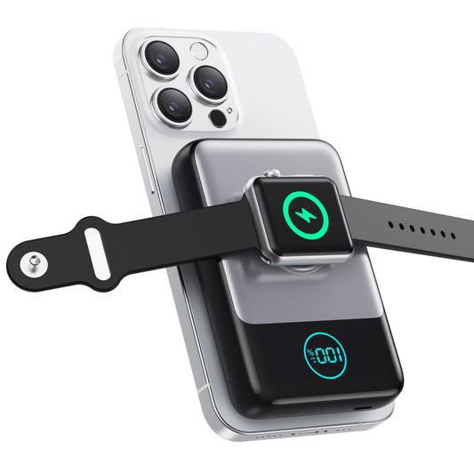 Magnetic Portable Charger for iPhone, 3-in-1 10800mAh Qi2 15W Wireless Power Bank with iWatch Charger,30W PD Fast Charging USB-C LCD Display Battery Pack for Magsafe,iPhone 16/15/14/13/12, Apple Watch