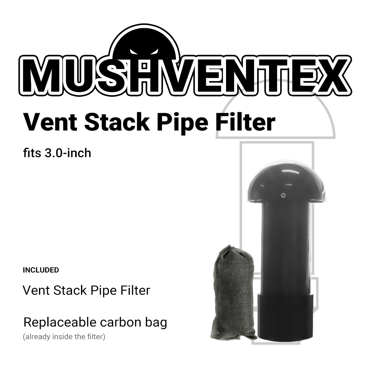 Rolkely Vent Stack Pipe Filter with Mushroom Cap | Eliminates Outdoor Odors | Fits Standard PVC/ABS Pipes | Durable ABS Construction | Long-Lasting Activated Carbon | Earth-Friendlier | Fits 3.0"