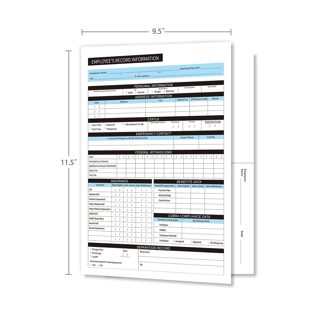 FENTASY Employee Record Folders - Confidential, High-Capacity, and Durable - Preprinted Pack of 25