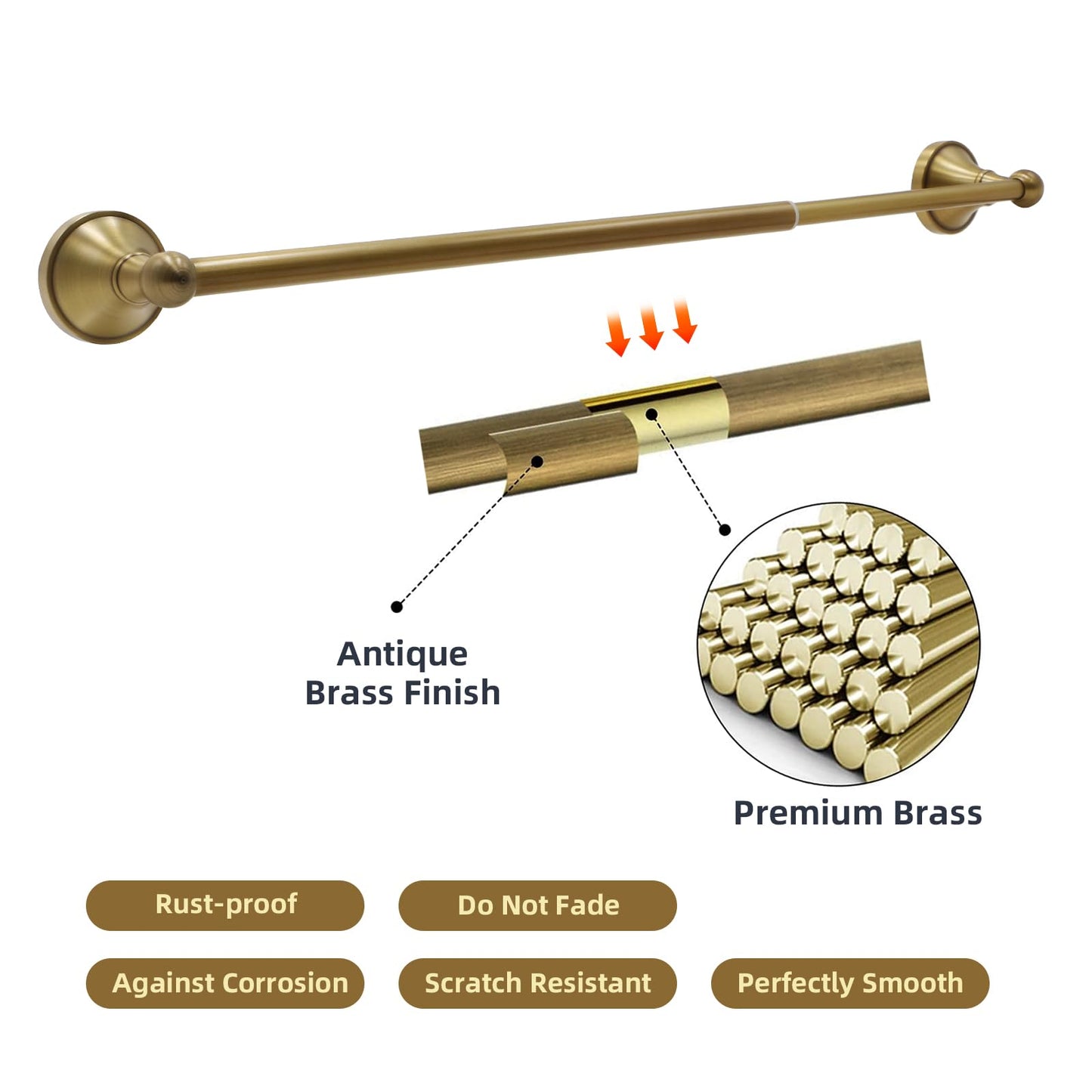 4 Piece Antique Brass Gold Bathroom Towel Bar Set - Toocust 16"-27.7" Adjustable Towel Bar for Bathroom, Wall Mounted Antique Brass Bathroom Hardware, Brushed Brass Towel Holder