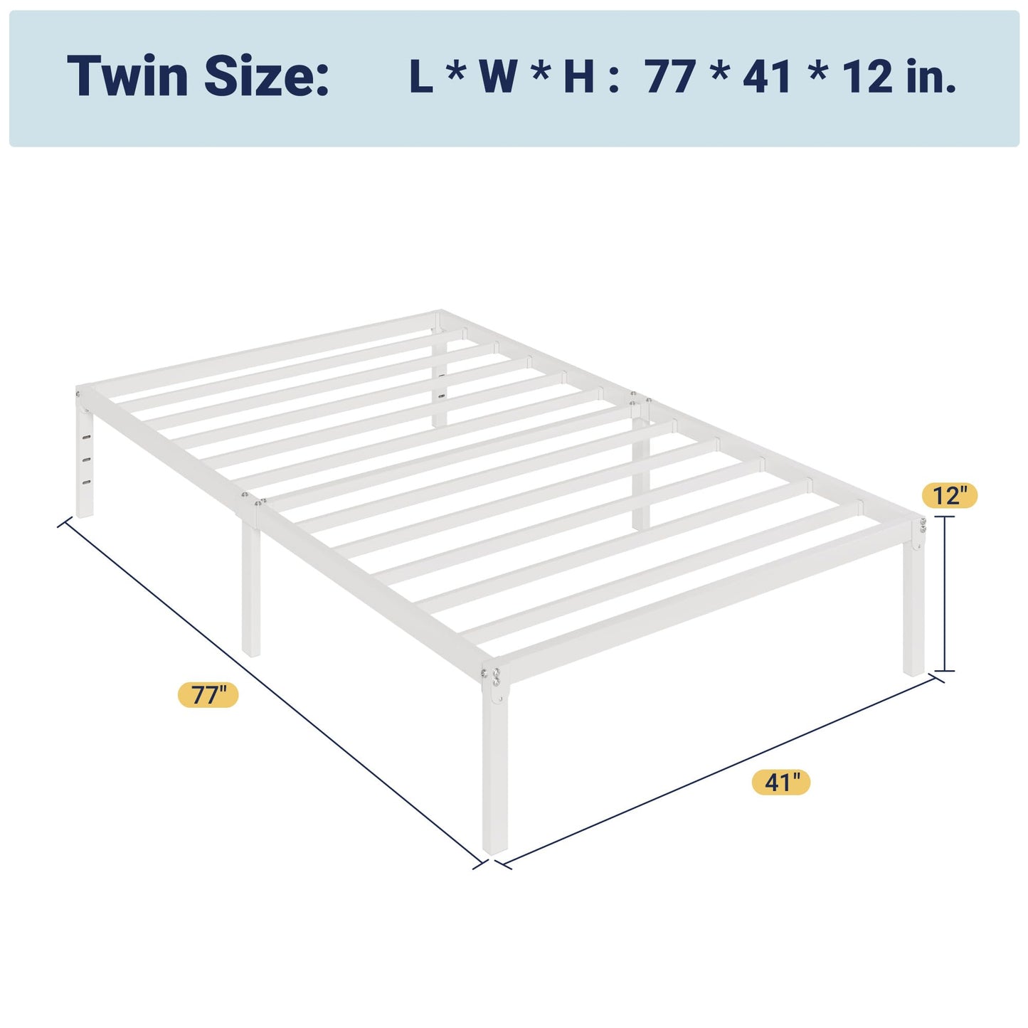 Allewie Twin Bed Frame, 12 Inch Metal Platform Beds with Storage Space, No Box Spring Required and Easy Assembly, White