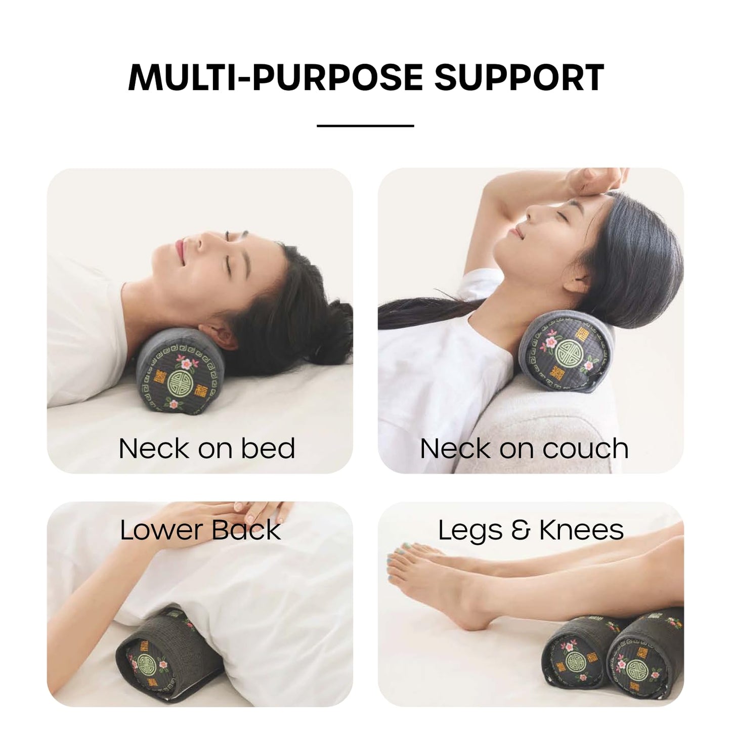 Kepitome 12-inch Korean Buckwheat Cervical Neck Roll — Compact Cypress-Filled Bolster Pillow for Targeted Neck Support (BTS Jungkook's Pick) — Adjustable Firmness, Organic Cotton Cover