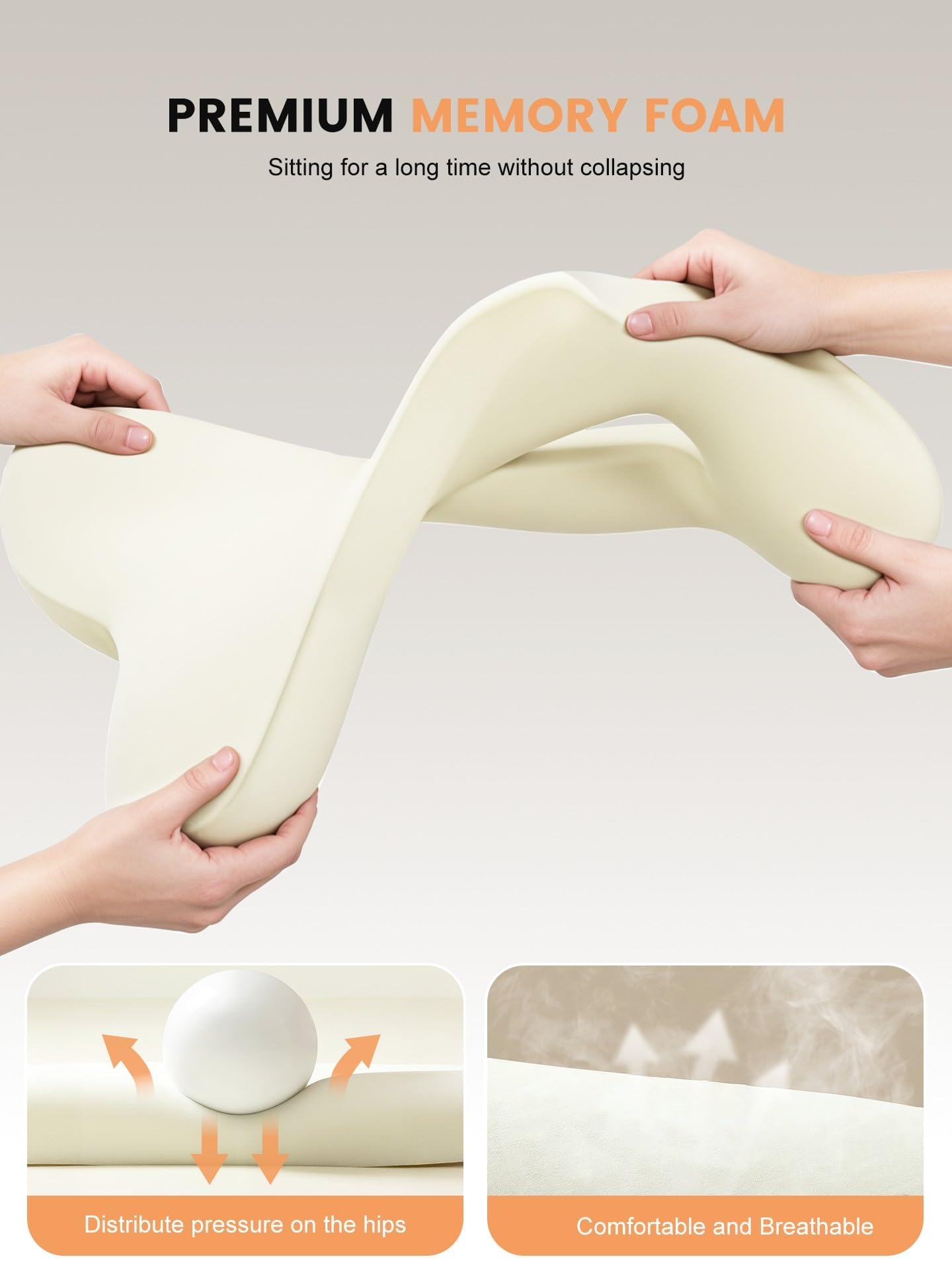 QEGOON Office Chair Seat Cushion for Long Sitting Workers - L-Shaped Ergonomic Memory Foam with Tailbone Support & Adjustable Strap