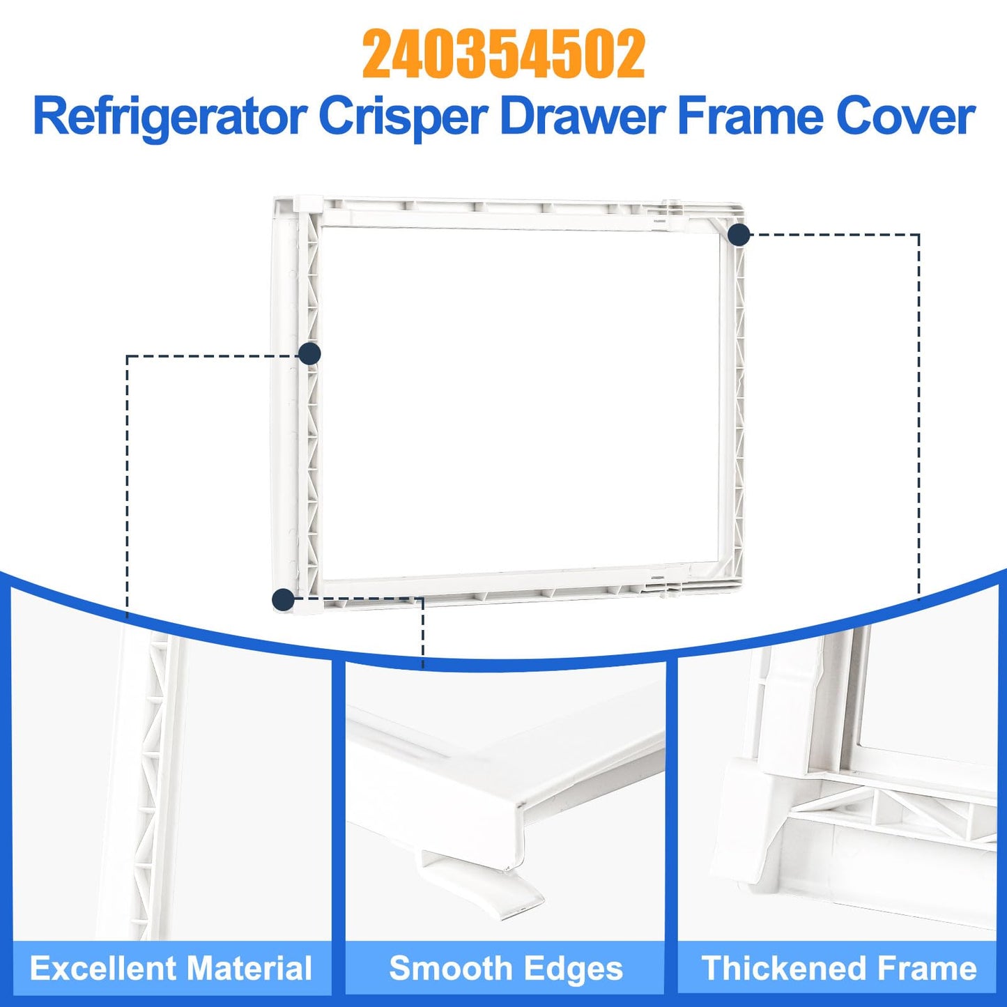 240354502 Upper Crisper Drawer Frame, White, Compatible with Frigidaire Refrigerator FRS3R2F, FRS3R3E, FRS3R3J, FRS3R4E, FRS3R5E, PHS37EH, PHS38EJ, PHS39EH, PHS39EJ, WRS3R3E Etc