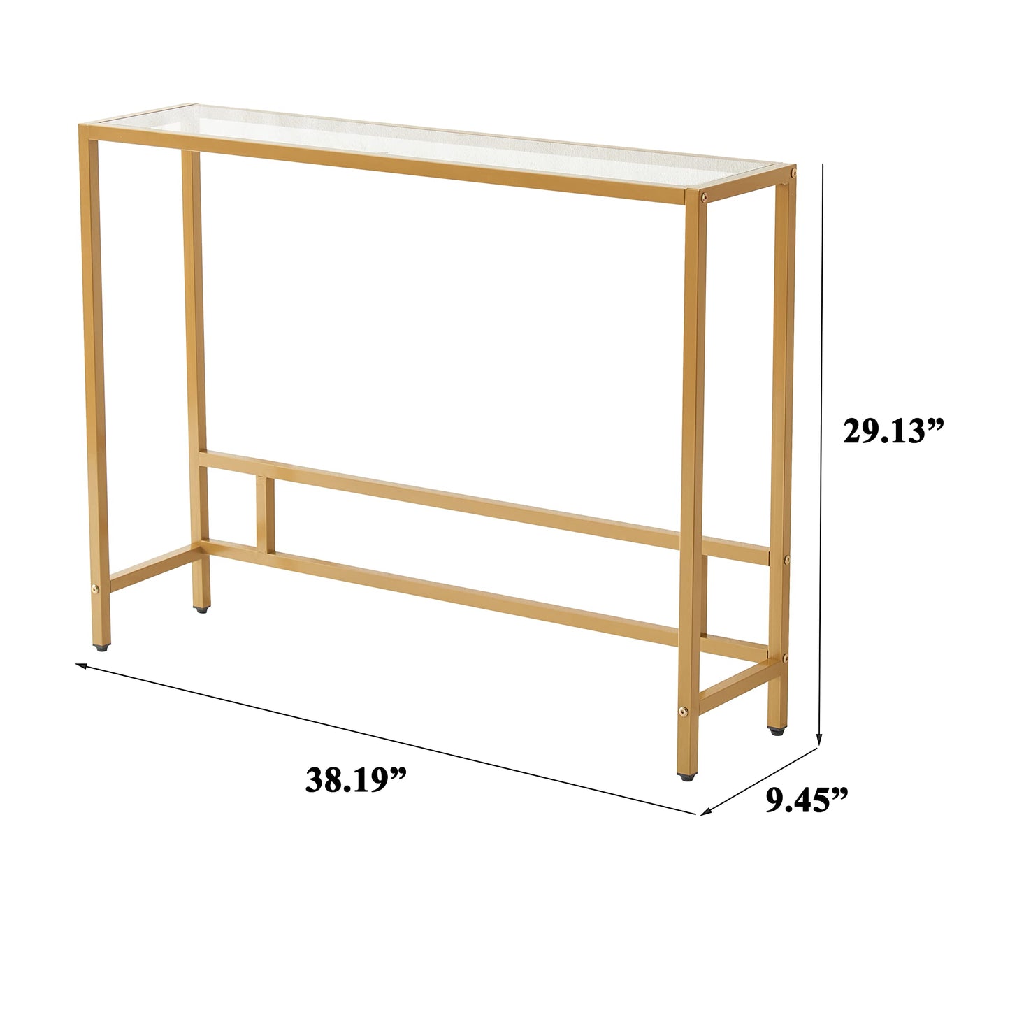 MAJARO Small Modern Console Table for Entryway, Tempered Glass with Metal Frame Sofa Table for Living Room, Hallway, Office (Single-Layer, Gold)