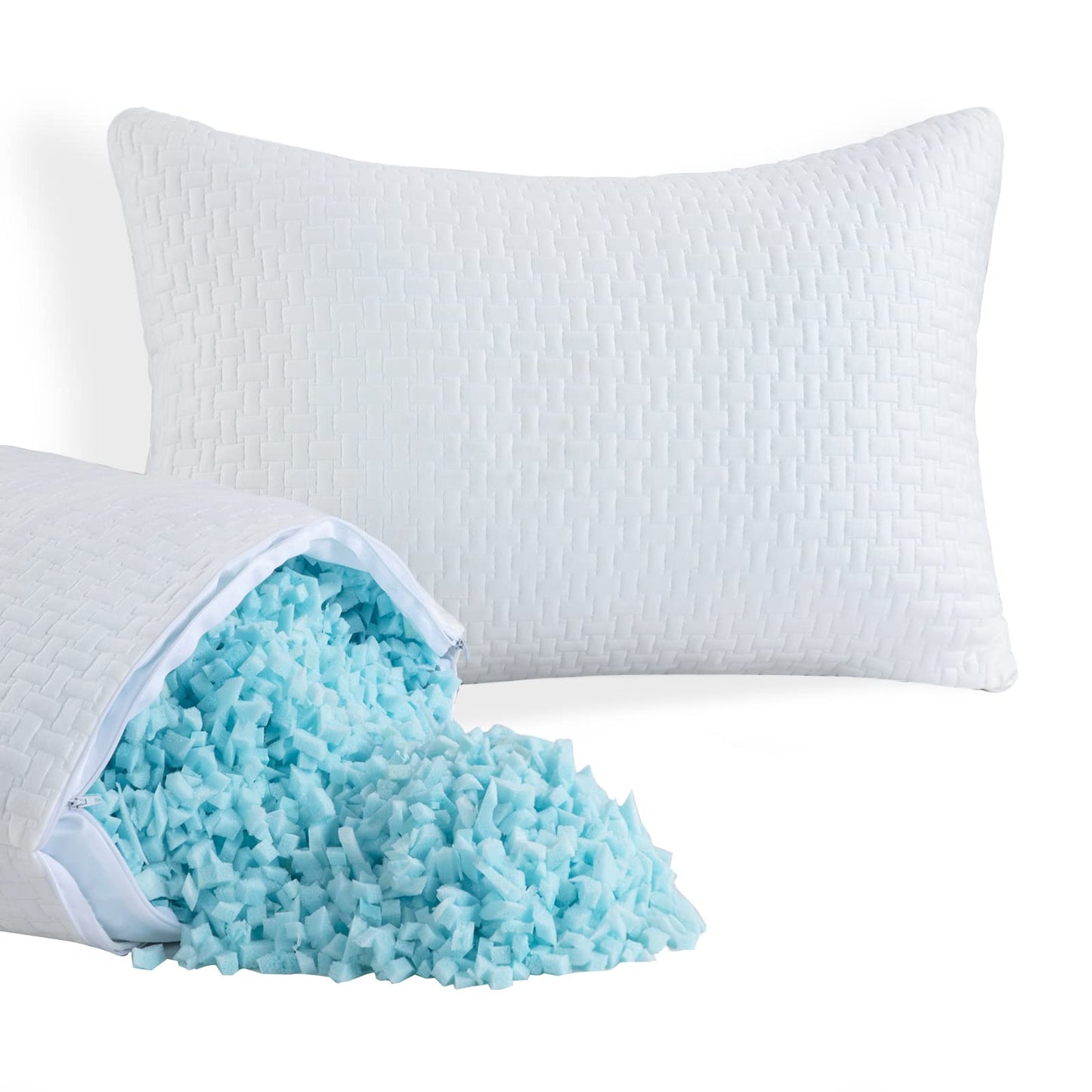 HOMBYS 2 Pcs Extra Firm Bed Pillows for Sleeping, Shredded Memory Foam Pillows King Size, for Side, Back, Stomach Sleepers, 40% Viscose Derived from Bamboo Cooling Cover