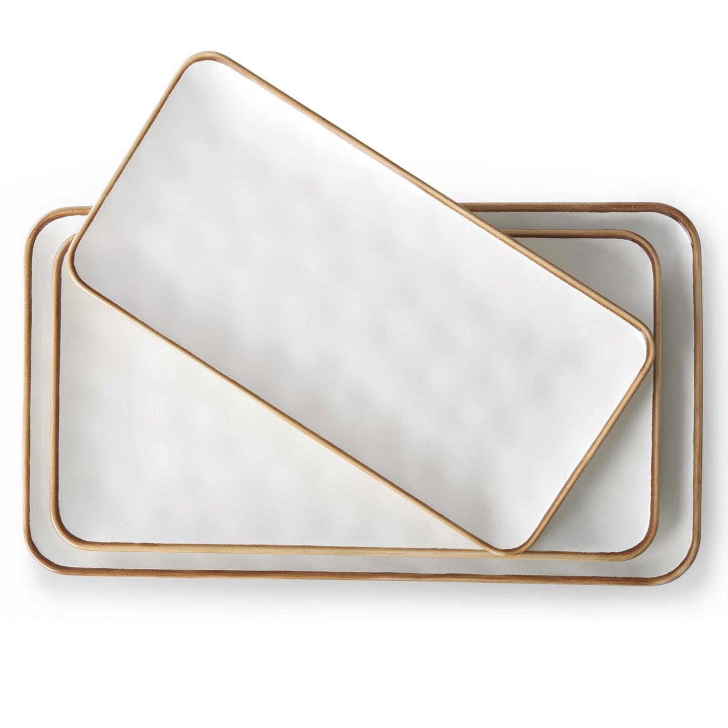CULIVORA Ceramic Rectangle Serving Platter with Brown Rim: 15.6/14.1/12.6 Inch Large Serving Dishes for Entertaining Party, Sushi, Turkey, Cheese, Snack and Dessert, Microwave Dishwasher Safe