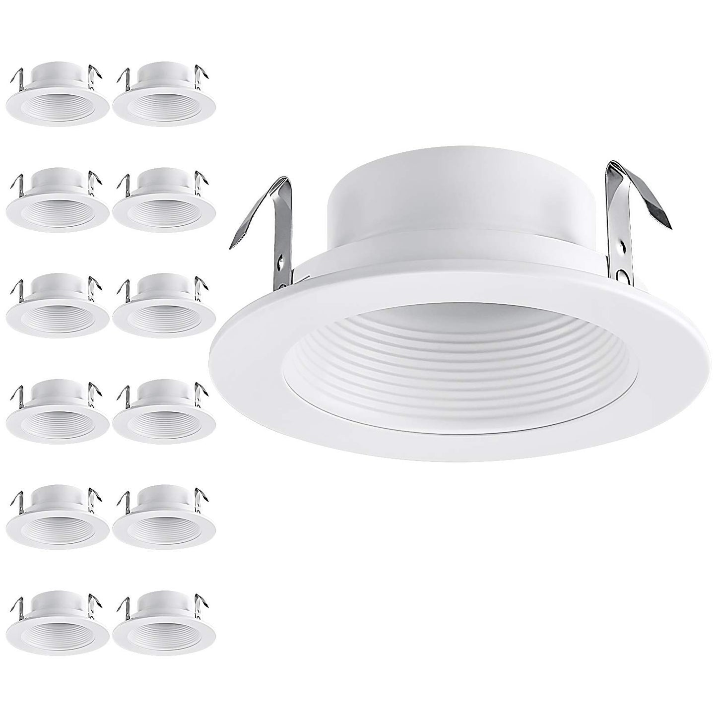 TORCHSTAR 12-Pack 4 Inch Classic White Recessed Light Trim, Metal Can Light Trim, Step Baffle with Ring, Fit Halo/Juno Remodel Recessed Housing, 4 Inch Trim for PAR16, PAR20, BR20, White