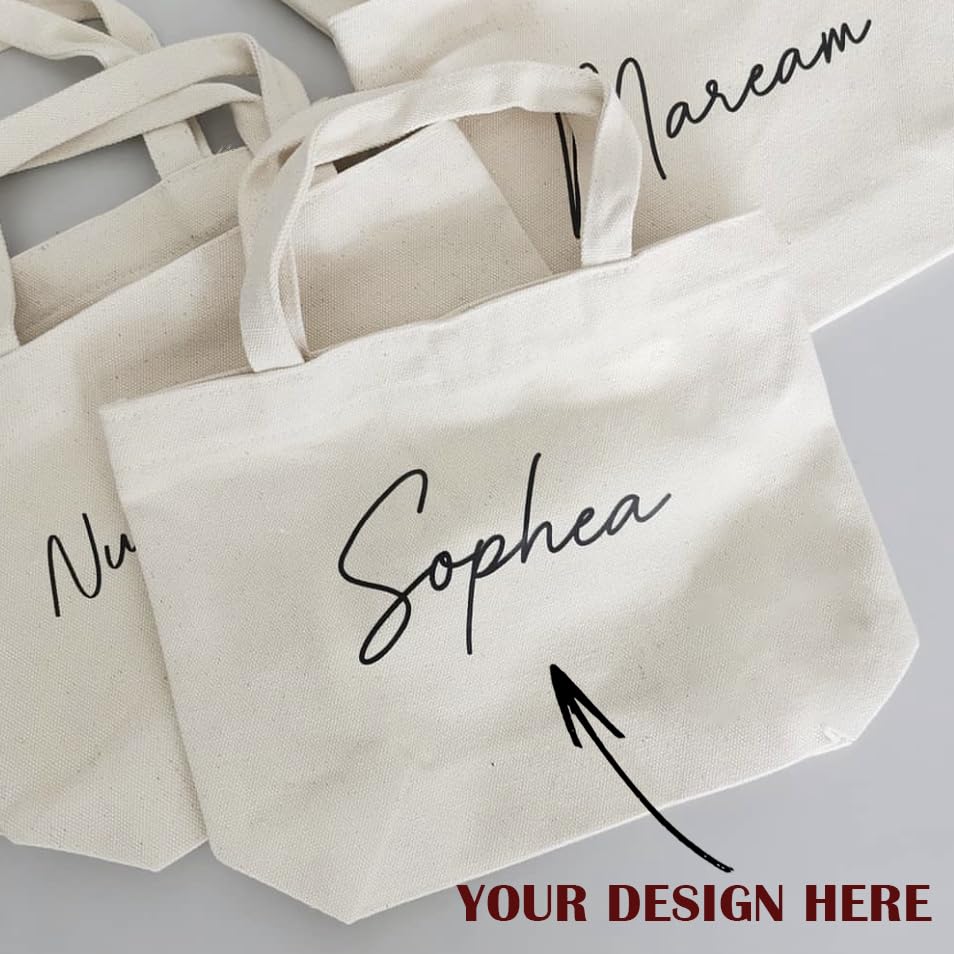 10×8×3 Inch - Small Canvas Tote Bags for Kids Mini Gift Bulk for Painting DIY Arts & Crafts Thick Fabric Bland Bags (50, Beige)