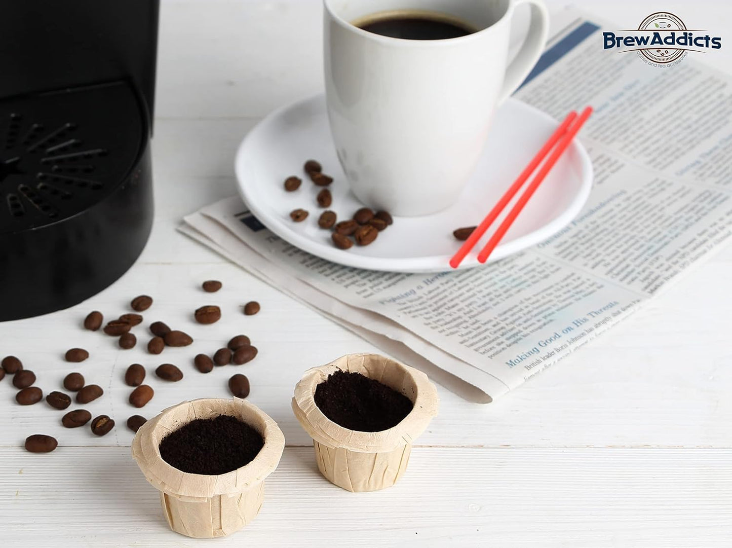 Brew Addicts 600 Paper Coffee Single-Use Filters, Brown, All-Natural & Unbleached for Keurig Brewers and Compatible with K-Cup Pods 1.0 & 2.0 Models, Disposable filters
