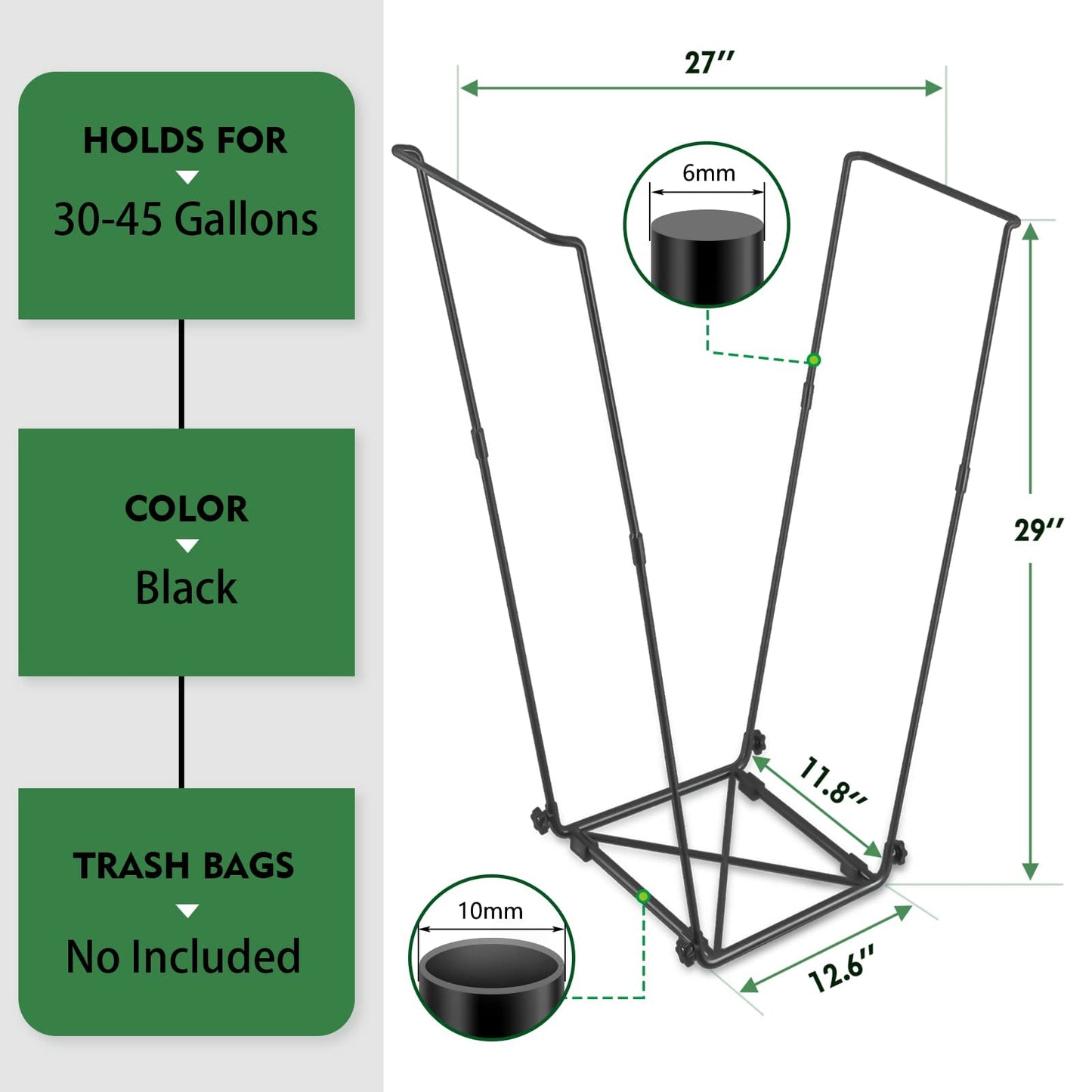 FEED GARDEN Trash Bag Holder, Outdoor Metal Leaf Bag Holder Stand, Garbage Bag Frame Holder for 30-45 Gallon Bags for Leaves, Camping, Yard Weeding, Lawn Party