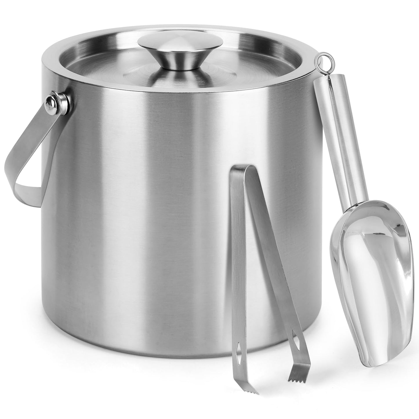 Portable Ice Buckets for Parties,3 Liter Double Wall Ice Bucket with Lid,Scoop,Tongs,Handle,Stainless Steel Ice Container to Keep Ice Frozen Longer- Ideal for Cocktail Bar,Camping,Chilling Beer/Wine