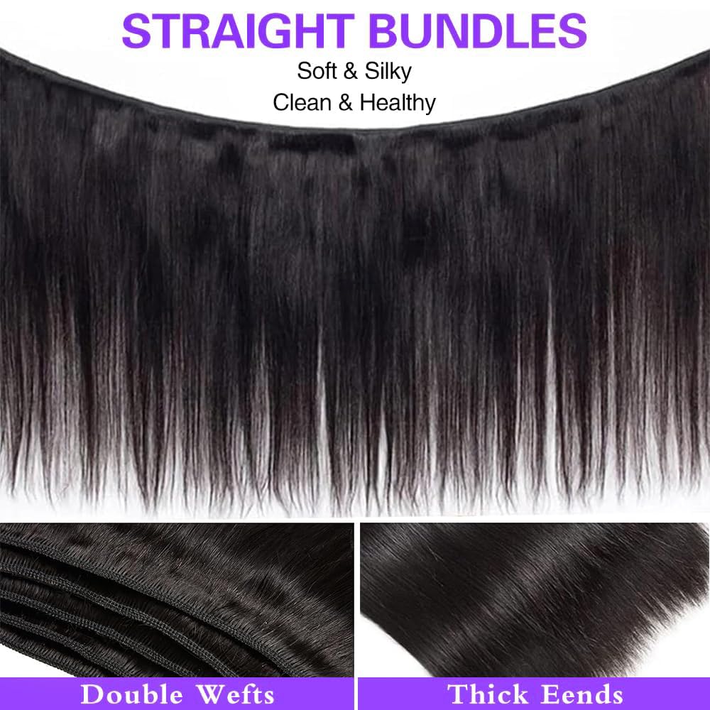 12A Human Hair Bundles 18 20 22 Inch Straight Bundles Human Hair 100% Unprocessed Brazilian Virgin Hair Natural Color Straight Hair Extensions for Women
