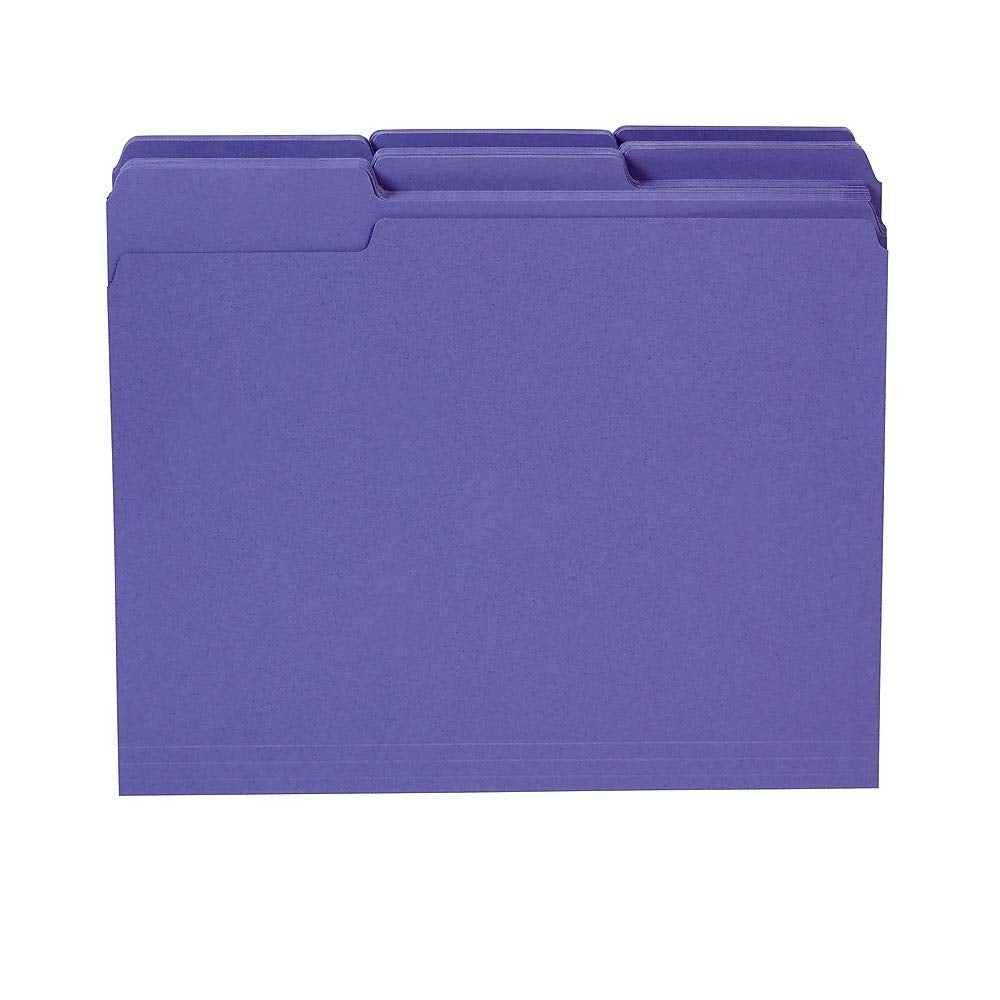 Staples Reinforced File Folders, Letter Size, 3‑Tab Design, Purple, Heavy‑Duty Construction, 100/Box