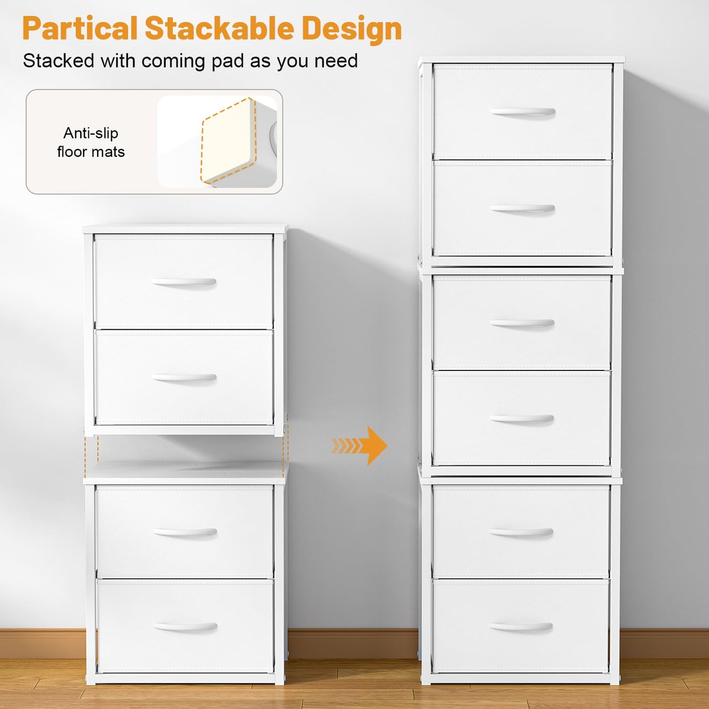 DAOUTIME Stackable Storage Drawers, White Closet Organizer with Wooden Top & Metal Frame, Closet Storage Drawers for Clothes, Freestanding or Stackable Dresser for Bedroom, Living Room, Under Bed
