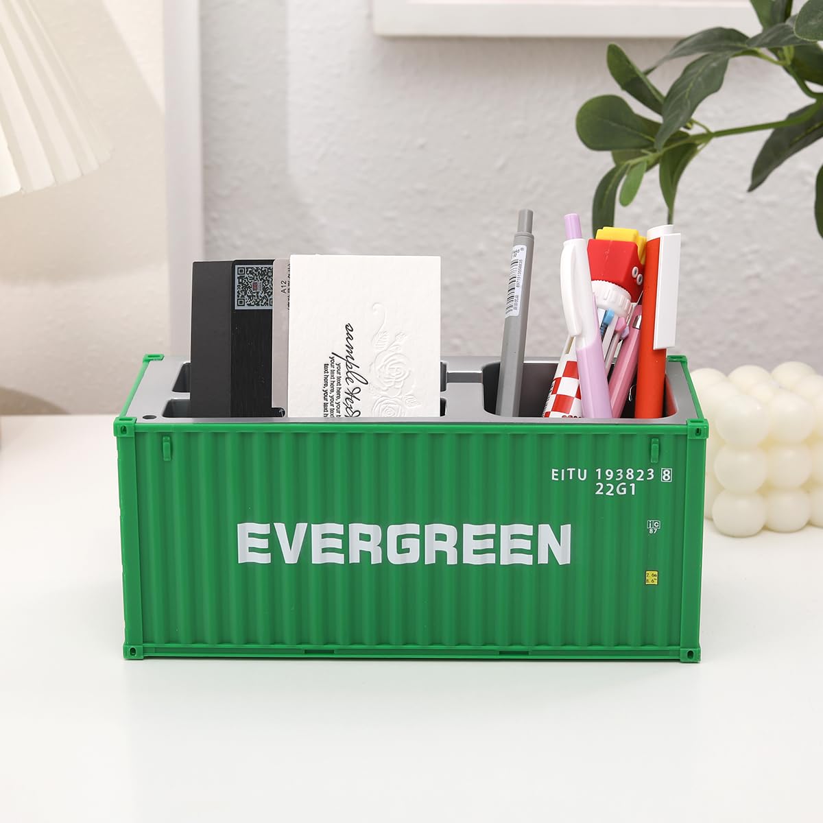 Desk Organizer Office Supplies Multi-function Shipping Container Storage Box Pen/Pencil,Business Name Cards Remote Control Holder Gray, Pen and Pencil Shipping Container Style Holders (Prasinous)