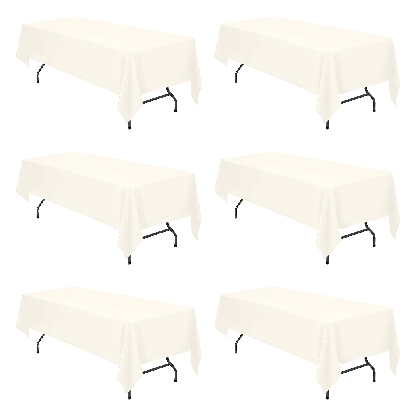 BRILLMAX 6 Pack Ivory Tablecloths for 6 Foot Rectangle Tables 60 x 126 Inch - 150 GSM Polyester Fabric, 15" Standard Drop, Water, Stain & Wrinkle Resistant Cloth Cover for Wedding Dining Buffet