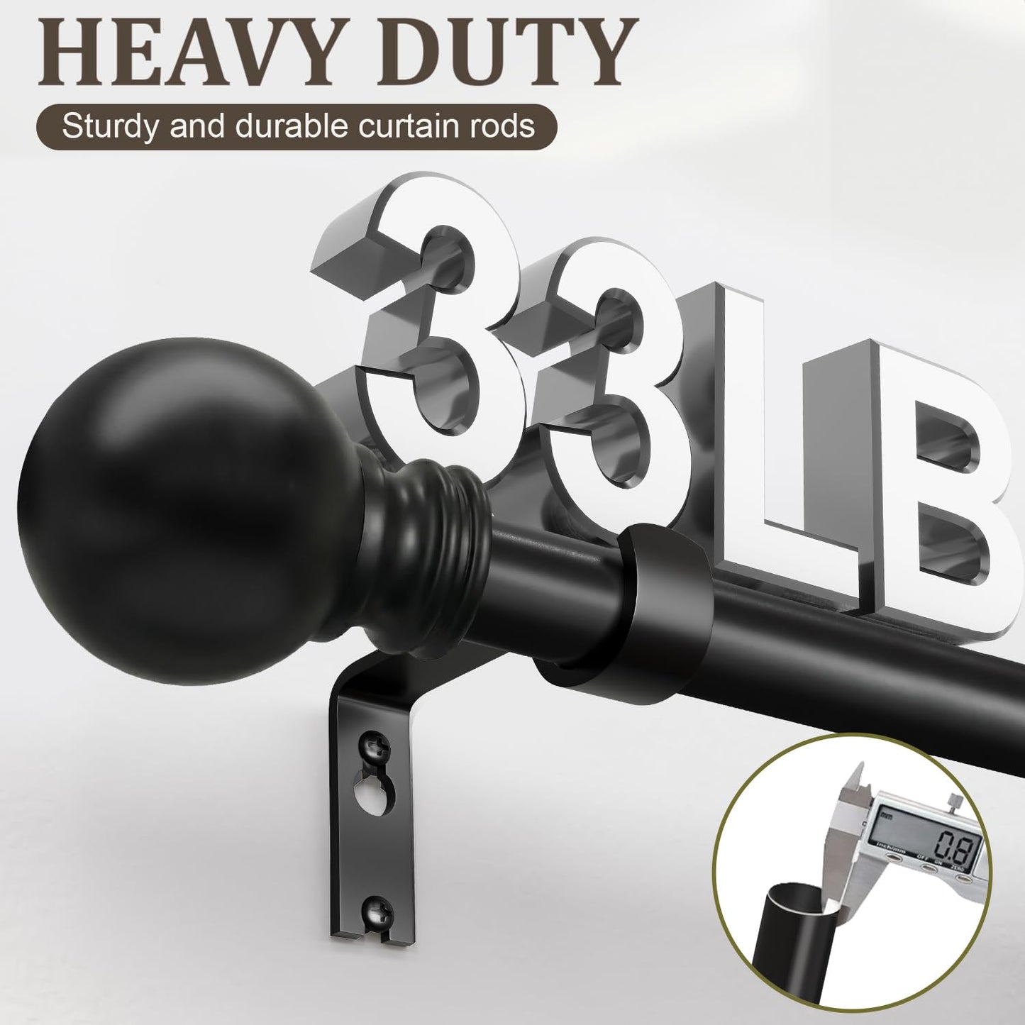 Black Curtain Rods for Windows 72 to 144 Inch 1" Diameter Heavy Duty Metal Adjustable Extra Long Blackout Traverse Window Treatment Rods with Decorative Finials Doorway Living Room Bedroom Kitchen