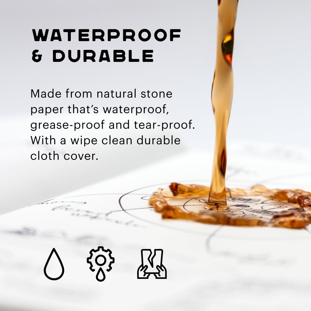 Stone Recipe Journal – 25 x 19 cm Waterproof Paper, 192 Lined Pages with A–Z Index, Conversions & Seasonal Produce, Durable Cotton Cloth Hardcover, Eco-Friendly Kitchen Notebook
