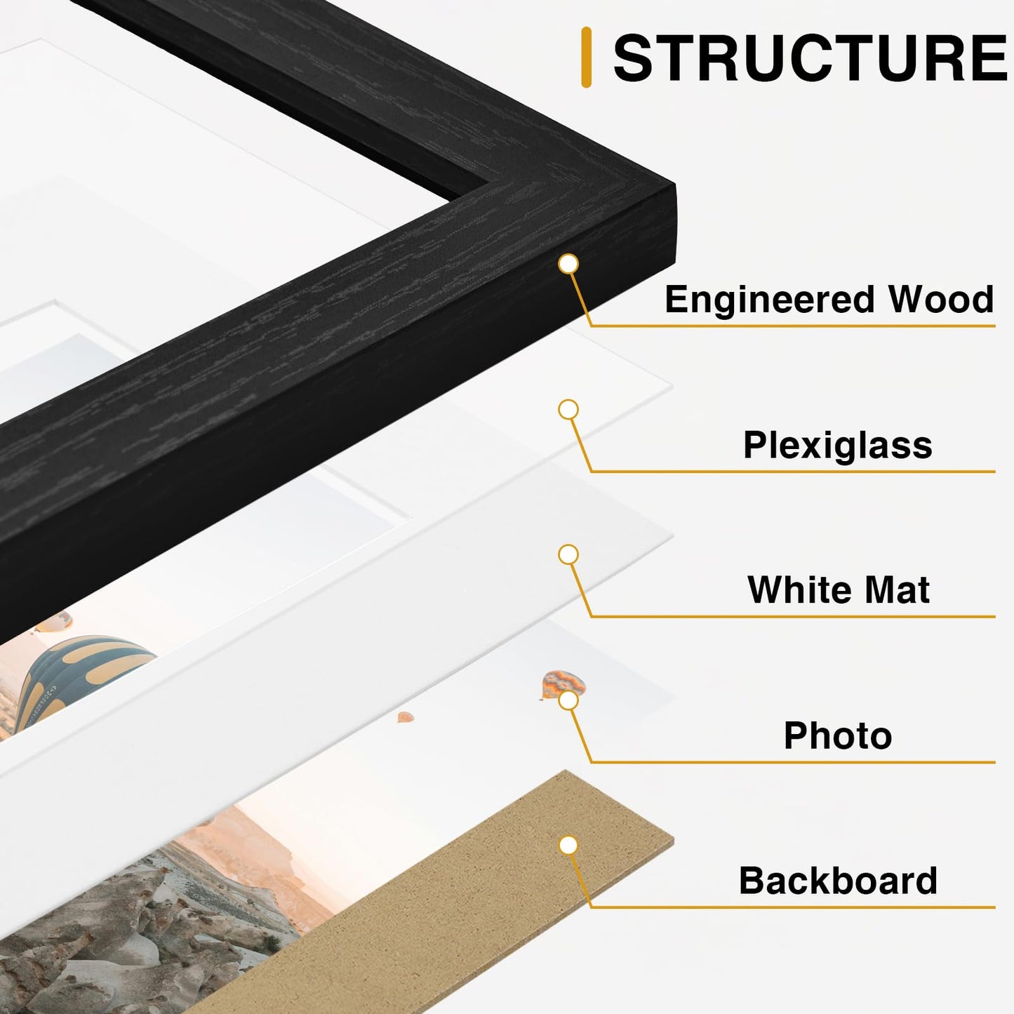 Vittanly 20 Pack Picture Frames Collage Wall Decor, Multi Sizes Including 4pcs 8x10, 8pcs 5x7 and 8pcs 4x6 Photo Frames, Gallery Frame Set for Wall or Tabletop Display, Black