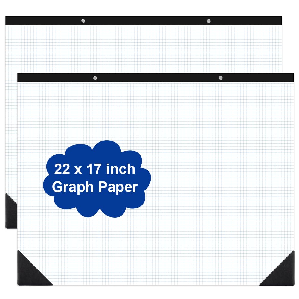 (2-Pack) Large Engineering Graph Paper - 22" x 17" Grid Paper, 100 Sheets/200 Pages, 4"x4" Grid Pad Giant Drafting Pad Sketching Graph Paper for Engineer Architect Designer Mathematician Draftsman