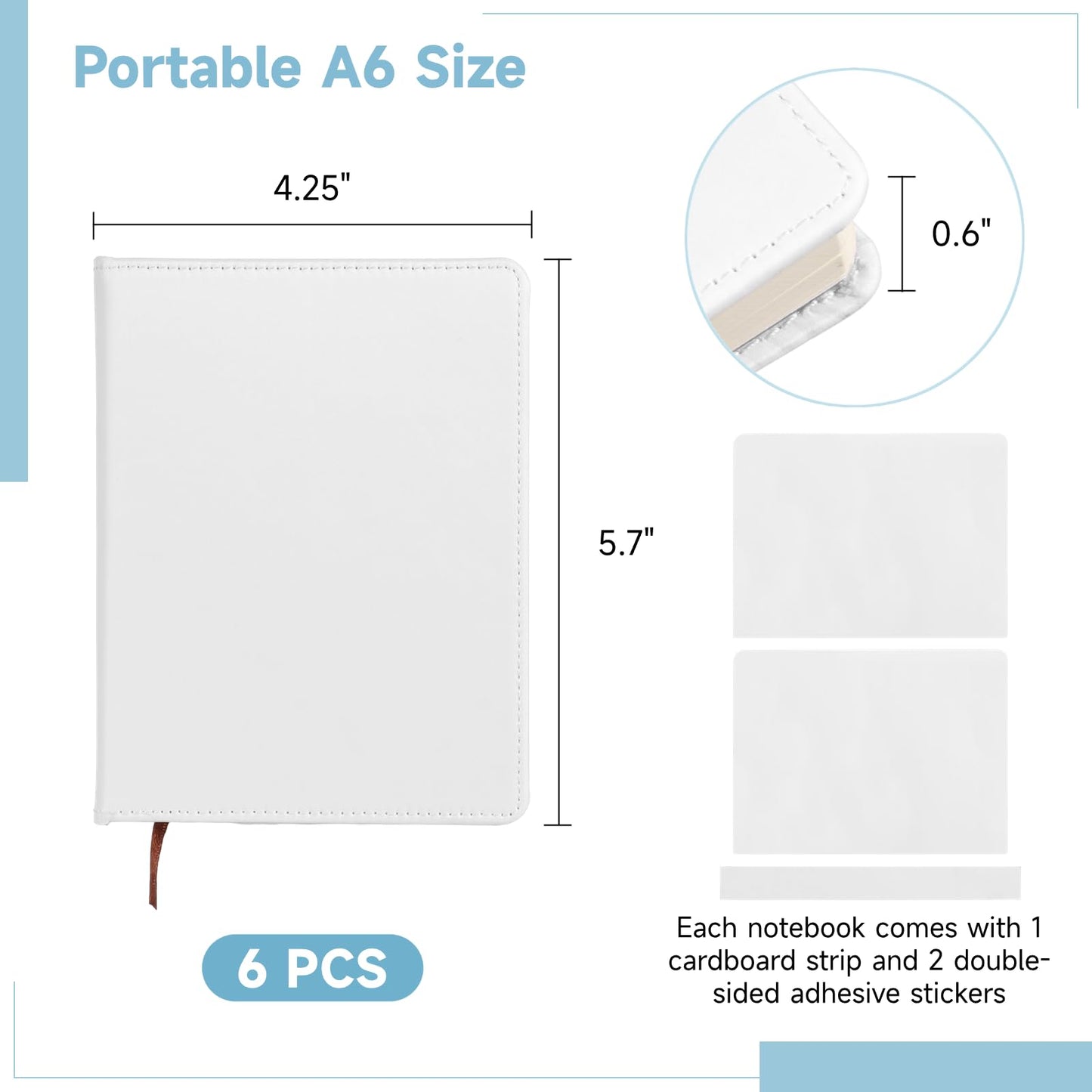 Lnrueg 6 Pcs Sublimation Notebook Blank Journal A6 100 Pages - Hardcover PU Notebooks for Note Taking Plan Making Diary Writing - School Office Supplies