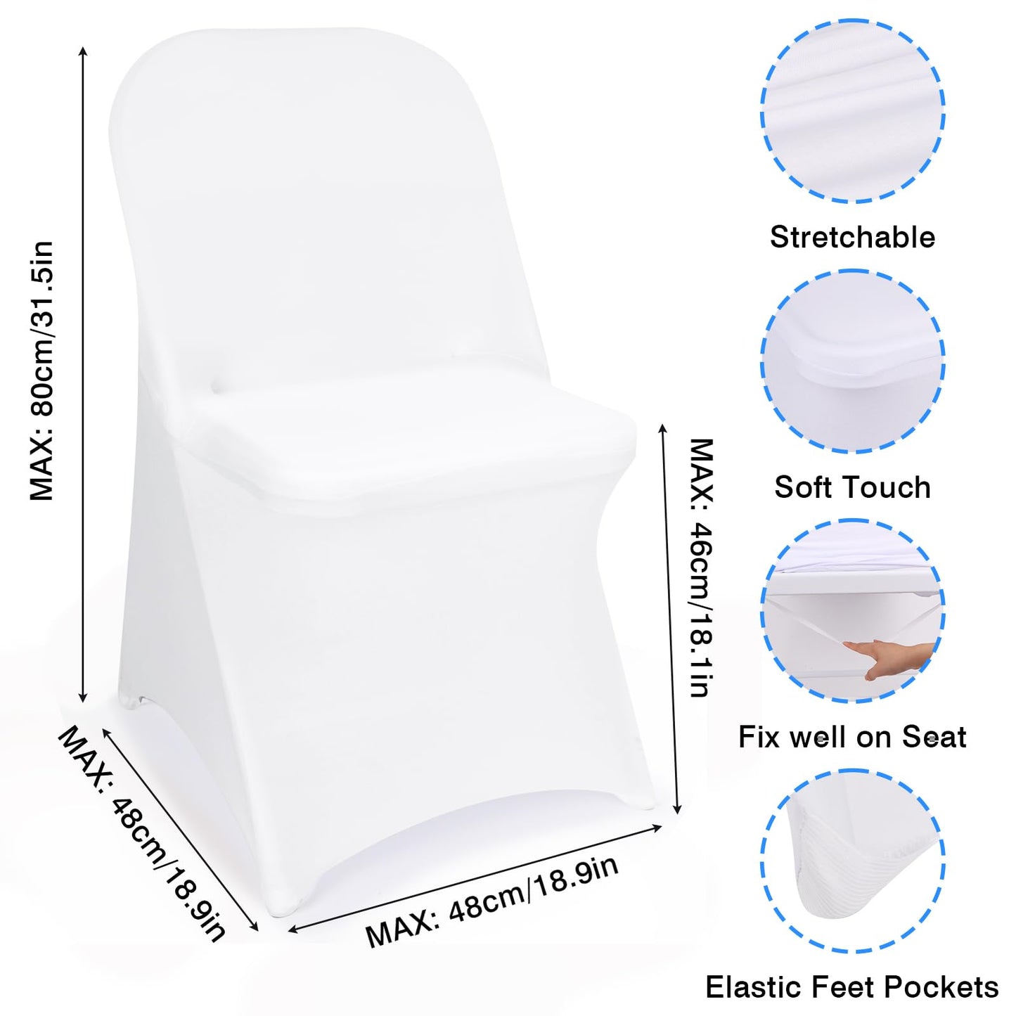 Fixwal 36 Pcs White Folding Chair Cover, Spandex Stretch Covers Ideal for Wedding, Party, Dining, Business Meeting, Banquet, Universal Fitted Washable Slipcover.