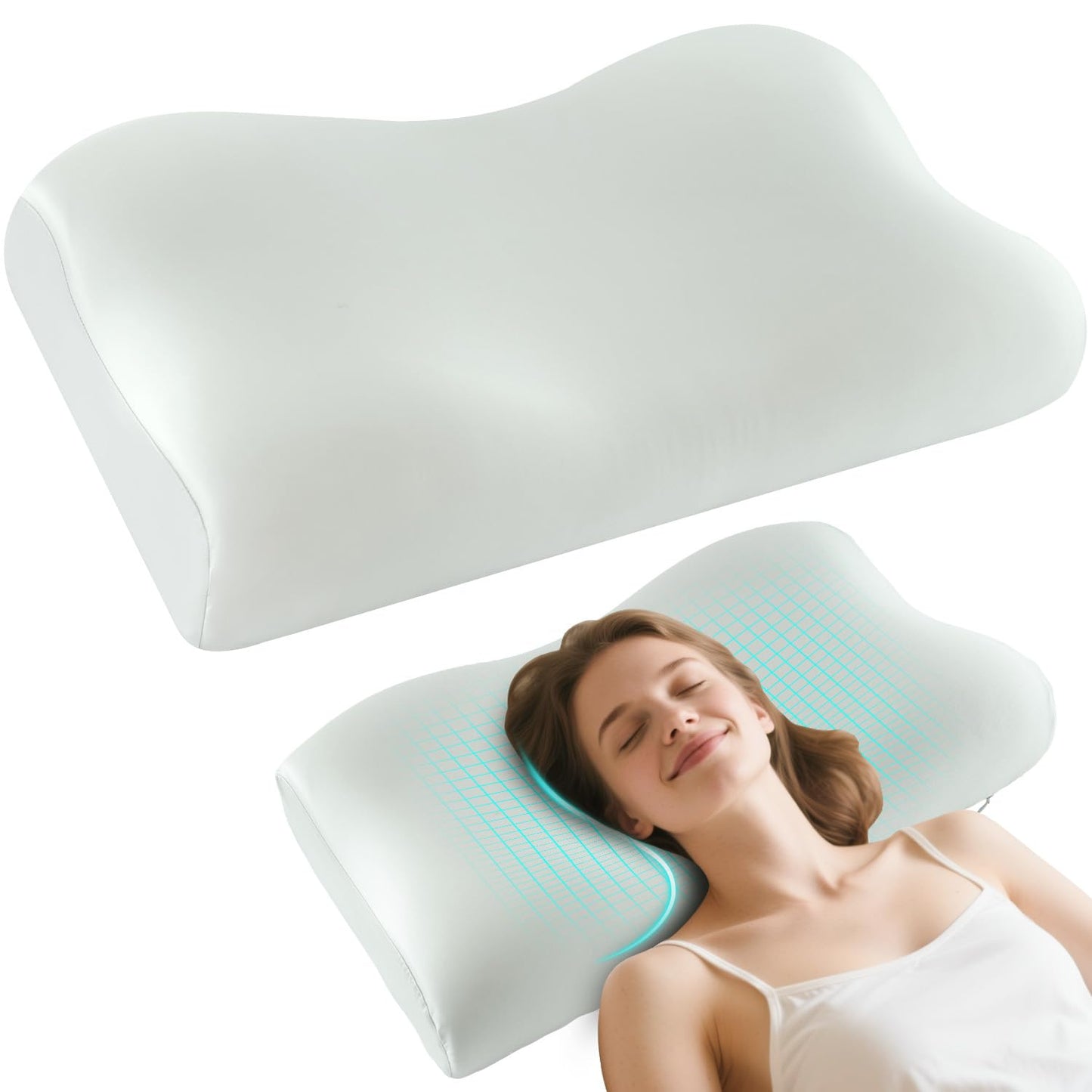 Cloud Align Pillow, Ergonomic Zero-Pressure Memory Foam Core, Neutral Alignment for Side, Back, and Stomach Sleepers, Gently Cradles Head & Provides Neck Support, Washable Pillowcase - Silvery Green