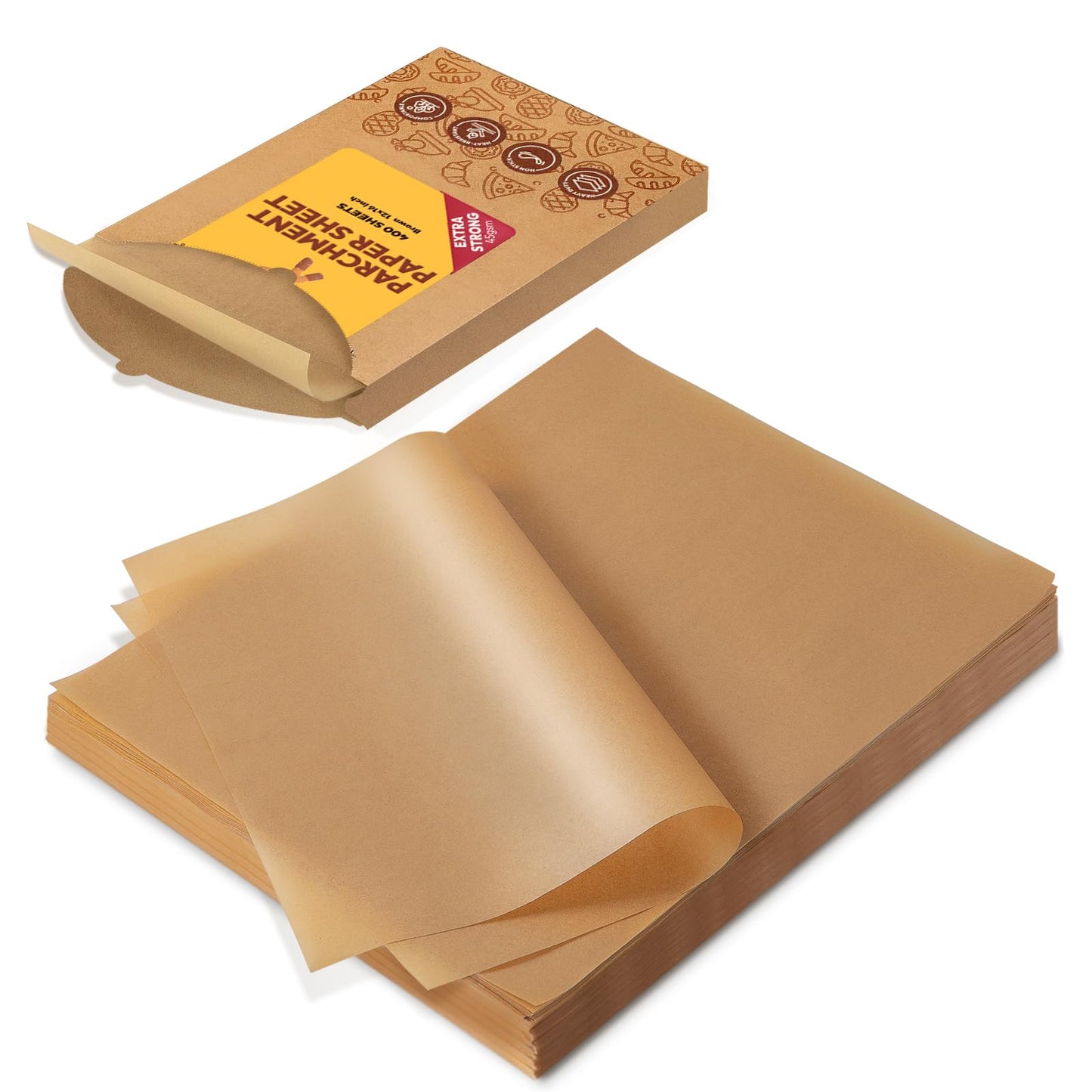 Katbite 400PCS Unbleached Parchment Paper Sheets, 12 x 16 IN Pre-Cut Baking Parchment, Extra Strong, Heavy Duty Non-Stick Baking Paper for Half Sheet Cookie Bread Cake Pans, Grilling Meat Pizza,Oven