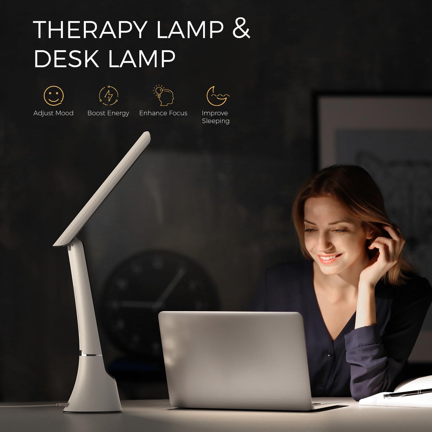 COTLIKE Light Therapy Lamp, 10000 LUX UV-Free LED Sunlight Light, Full Spectrum Mood Light Happy lamp, Touch Control Desk Lamp with Night Light Function Work Office Home -White