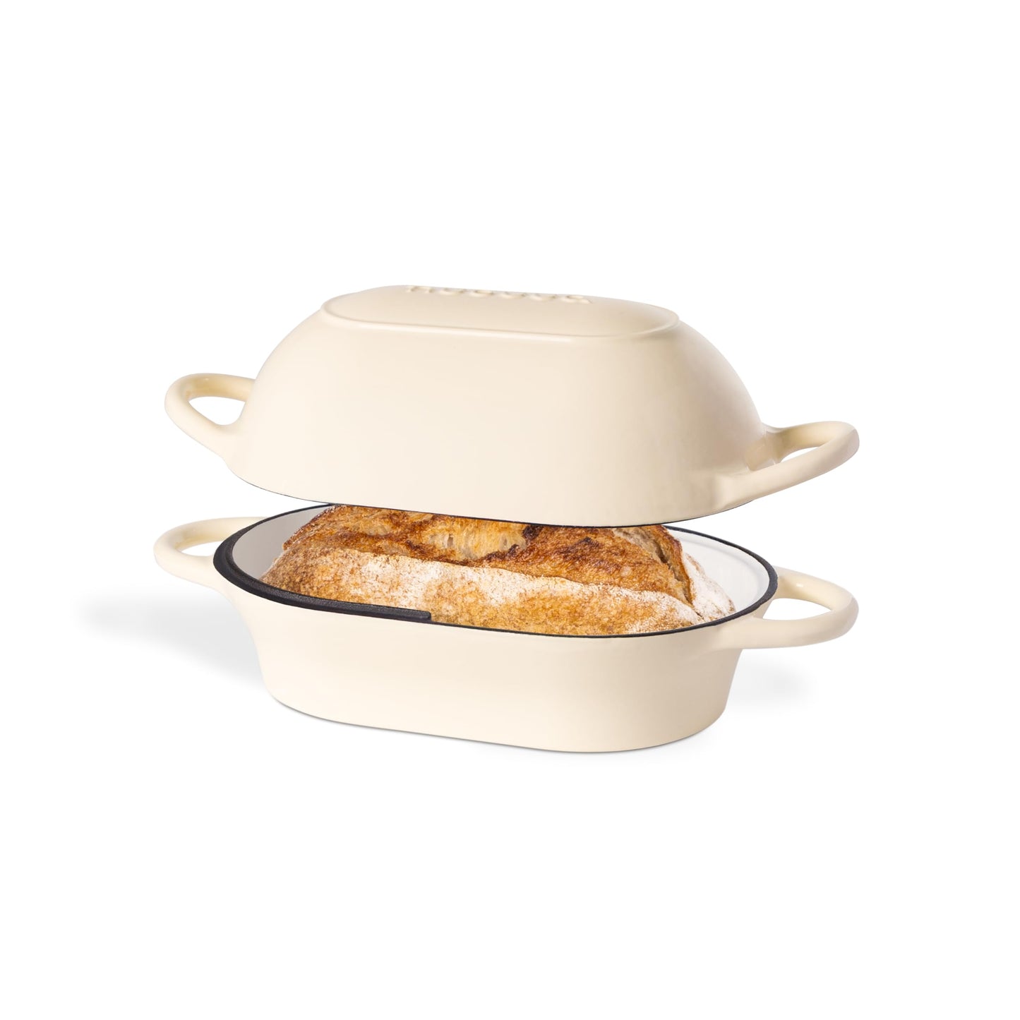Dutch Oven For Sourdough Bread Baking – Enamelled Cast Iron Bread Loaf Pot – Oven Safe Non Stick Bread Pot – Rectangular, Cream, 24cm x 16cm – by Nuovva