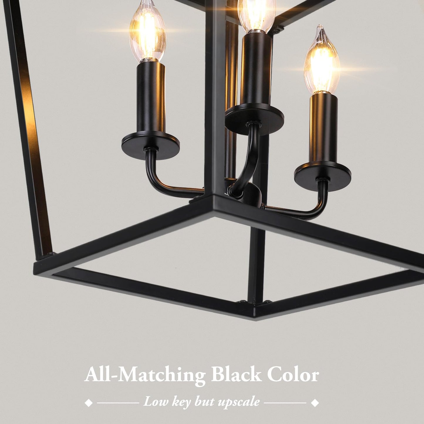 BrightHome Farmhouse Chandelier 4-Light, Black Pendant Light Fixture for Kitchen Island Dining Room, Lantern Industrial Lighting Ceiling Hanging with Metal Cage Adjustable Height for Entryway Foyer