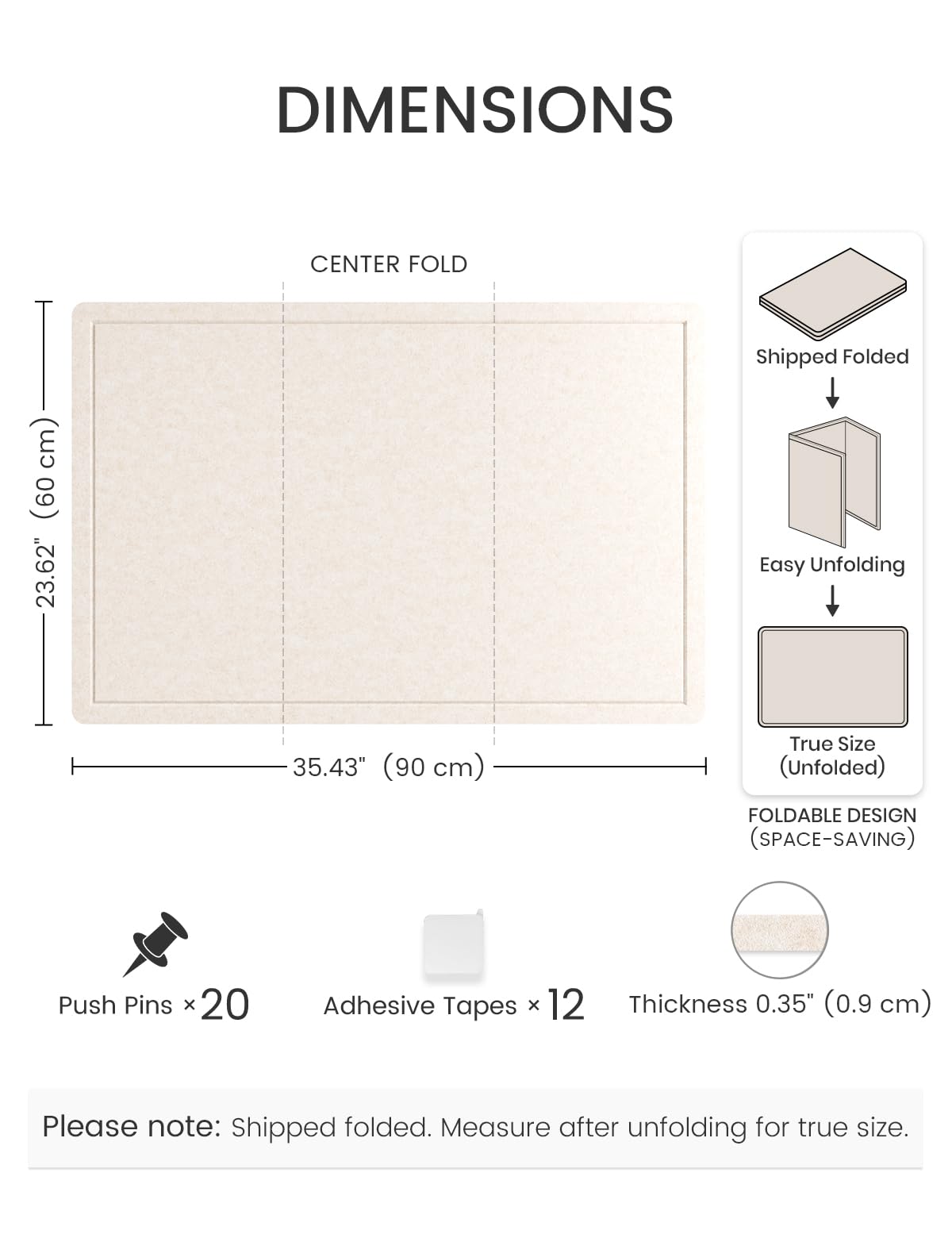 Fluxynara Large Bulletin Board, 47.2" x 35.4" Cork Board Alternative with 24 Safe Removable Adhesive Tabs, Foldable Felt Pin Board for Home Office, Classroom, Bedroom,Entryway for Walls—Oatmeal