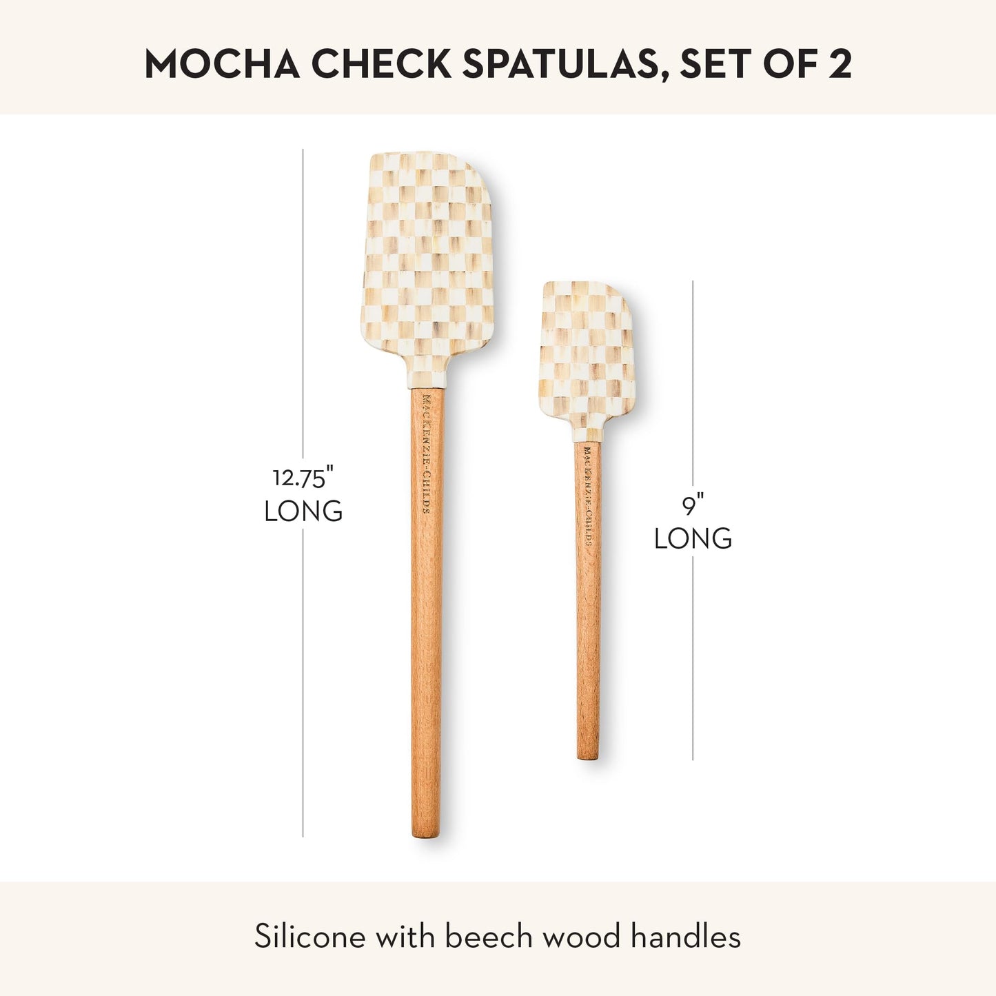 MACKENZIE-CHILDS Set of 2 Spatulas, Silicone Kitchen Spatula Set, Brown-and-White Mocha Check