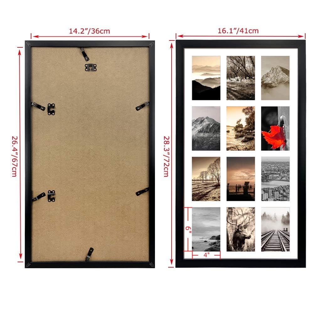 SPEPLA 12 Opening 4x6 Black Collage Picture Frames Set of 2, Multiple Frames for Displaying 6x4 Photos with White Mat