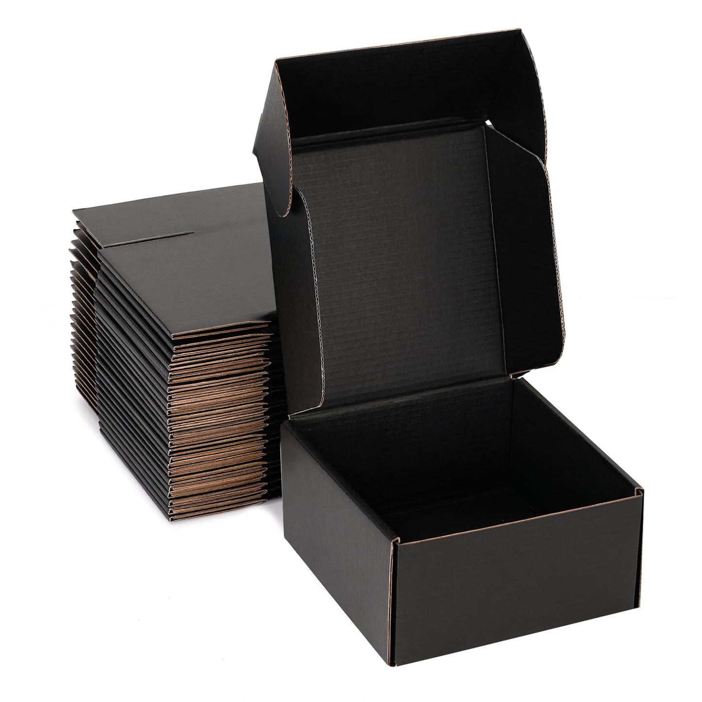 DUZCLI Small Shipping Boxes 8x8x4 Inch (25 Pack) - Sturdy Black Corrugated Cardboard Boxes for Small Business, Ecommerce, Mailing & Packaging | Recyclable Gift & Storage Boxes