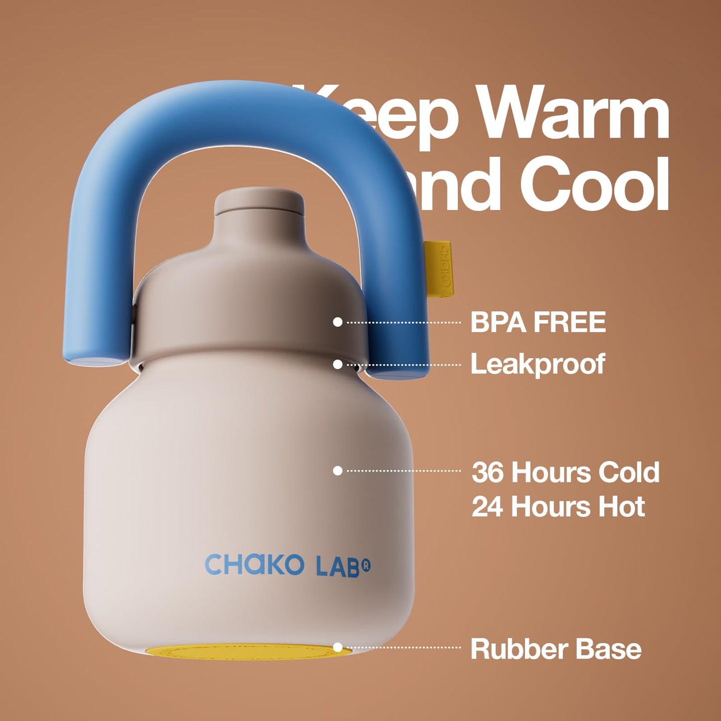 CHAKO LAB 33oz Insulated Water Bottle with Straw & Handle, Vacuum Ceramic Coated Liner for Coffee & Tea, Leak-proof Reusable Flask, Keeps Cold 36h,Coco
